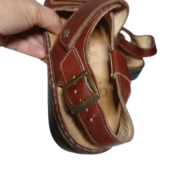 Finn Comfort Sandals Red Leather Slingback Low Wedge Adjustable Peep Size 38 - Picture 14 of 14